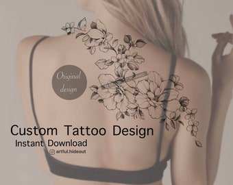 Floral tattoo design | Flower tattoo flash | Custom tattoo design | Instant download PNG