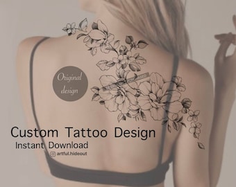 Floral Tattoo Design | Feminine Flower Arrangement (PNG Digital Download)