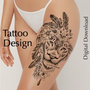 Löwen Tattoo Design für Frauen | Stencil Vorlage | Tattoo Blitz | sofort download als PNG