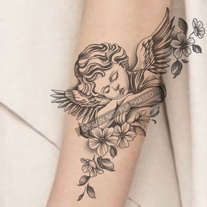Guardian angel tattoo design Stencil template Tattoo flash instant download PNG image 2