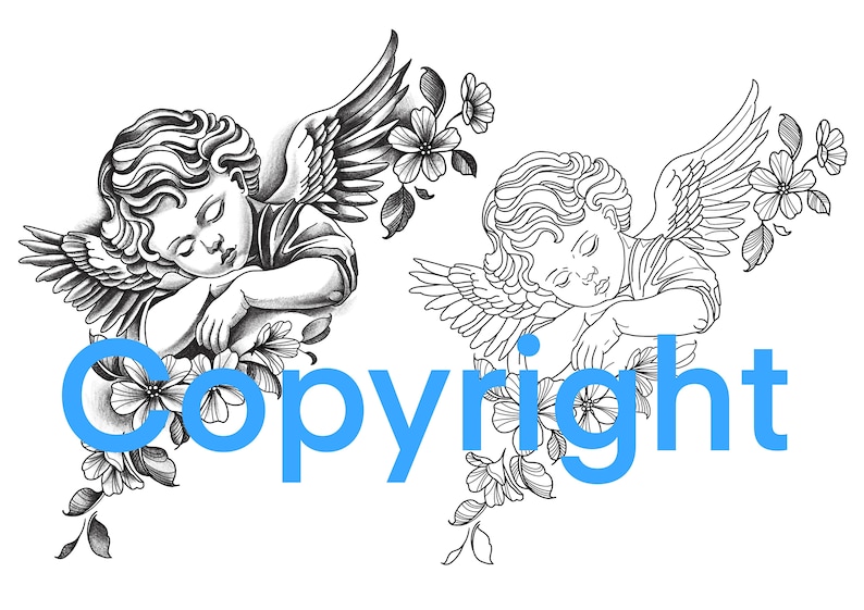 Guardian angel tattoo design Stencil template Tattoo flash instant download PNG image 3