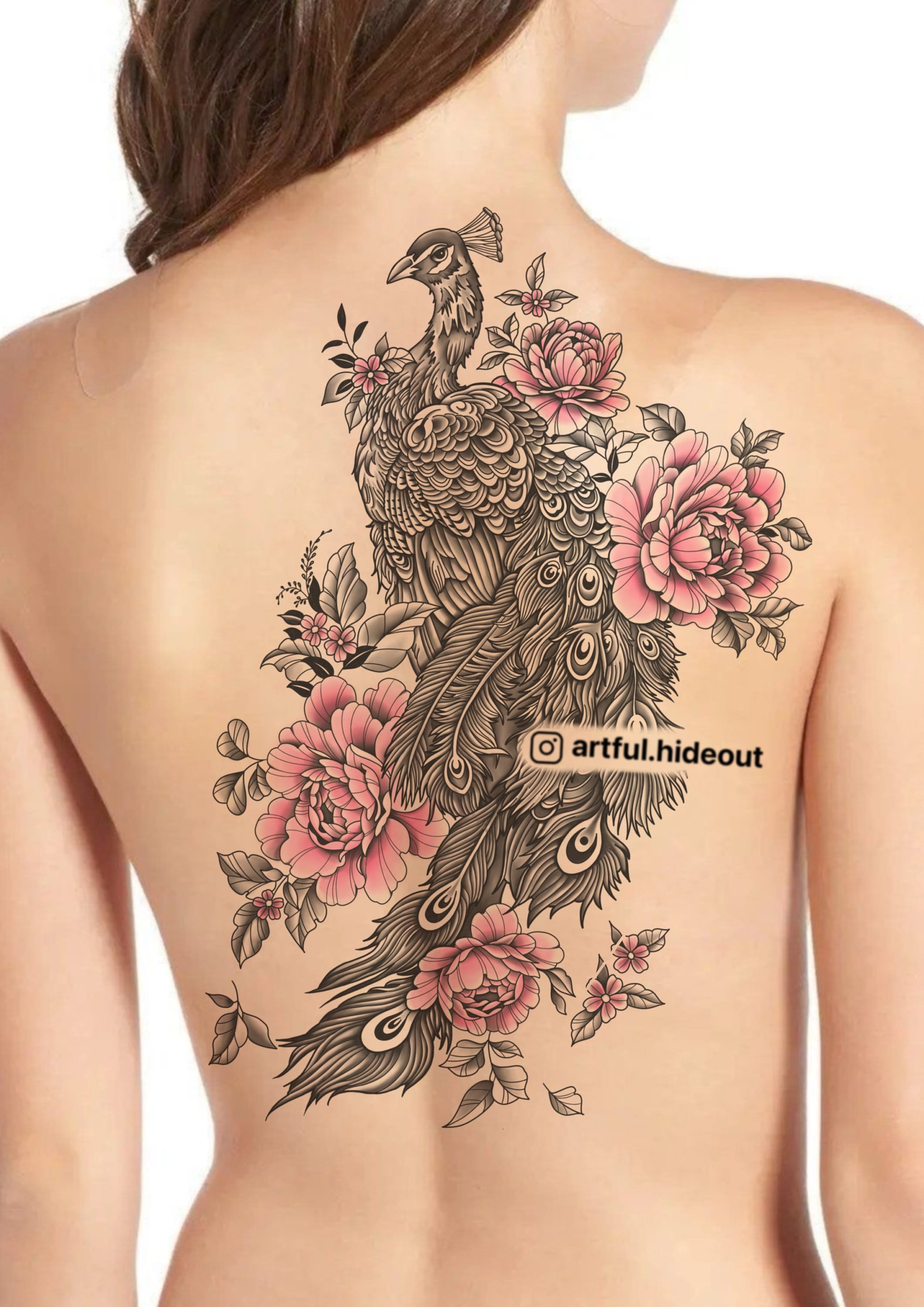 Pauw tattoo-ontwerp | Bloemen heup, rug, schouder (digitale download) -  Etsy België, image size:2121x3000