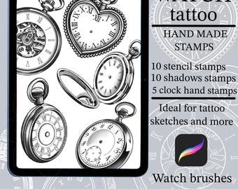 Procreate Taschenuhr Pinselset | Procreate Stempel | Tattoo Blitz | Procreate Blitz | Procreate Tattoo | Tattoo Schablone | Procreate Bundle