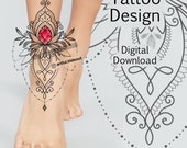 Red Crystal Mandala Tattoo Design, Stencil Template (Digital Download)