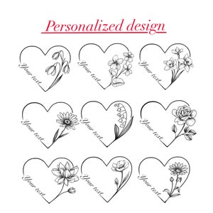 Heart tattoo design customized with birth flowers, instant download PNG JPEG