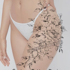 Custom original flowers tattoo design for woman| Peones tattoo | Flower tattoo flash | Custom tattoo design | Instant download PNG