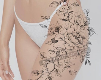 Benutzerdefinierte Original Blumen Tattoo Design für Frau | Peones Tattoo | Blumen Tattoo Blitz | Individuelles Tattoo-Design | Sofortiger Download PNG