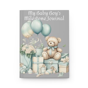 Carnet personnalisé My Baby Boys Milestone à couverture rigide pour les amateurs de livres, finition mate élégante, reliure papier cartonné avec 150 pages lignées