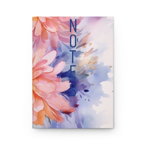JOURNAL aquarelle fleuri personnalisé à couverture rigide pour les amateurs de lecture avec une finition mate élégante, reliure papier cartonné avec 150 pages lignées