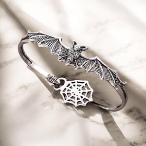 Vintage Bat Bracelet, Gothic Silver Plated Unisex Cuff, Halloween Vampire Jewelry, Dark Punk Bracelet, Gift for Him, Gift for Her