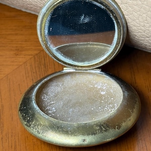 Vintage Compact Powder Case | 1940s English Make Mirror Compact | Dome-Style Brass Gold Makeup Case | Mid-Century Vanity Accessory