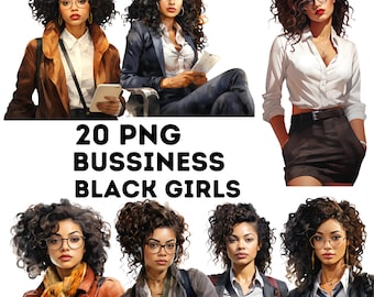 Elegance in Business 20 Watercolor Black Business Woman Clipart Collection l Clipart Bundle | Black Boss Girls | Free Commercial Use