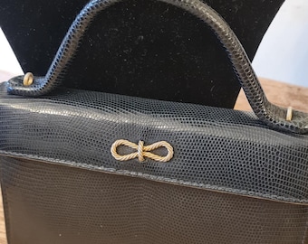 Vintage Miniatur Top Griff Lederhandtasche mit Schleife Detail