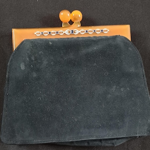 Vintage Mid Century Dark Navy Blue clutch Bag with Bakerlite clasp