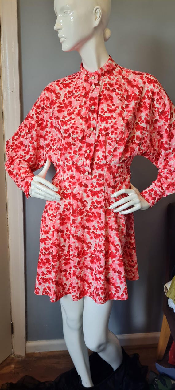 Vintage Style Floral Fit and Flare Dress: Red Floral Pattern, UK 10/12