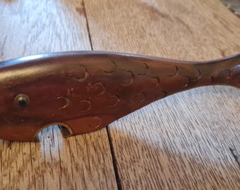 Vintage carved wood European fish bottle opener
