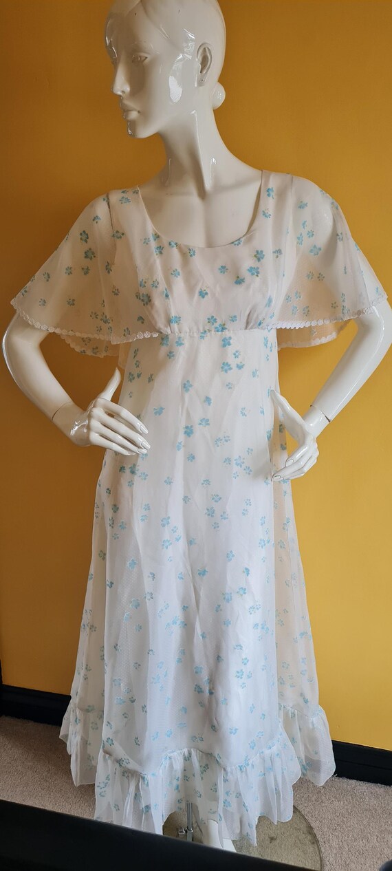 green and blue floral bridesmaid dresses 29303 Crepe Midi Dress with 3D Floral Cape main image 1