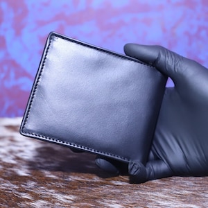 Cartera de cuero de tres pliegues para hombre, cartera de cuero auténtico, cartera de cuero hecha a mano, cartera delgada de cuero plegable