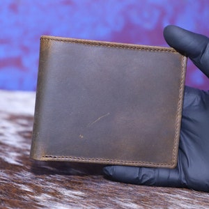 Cartera de cuero de tres pliegues para hombre, cartera de cuero auténtico, cartera de cuero hecha a mano, cartera delgada de cuero plegable