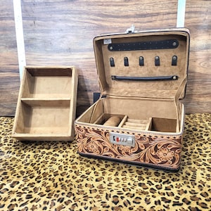 Large Jewelry Box, Jewelry Case, Leather Jewelry Box, Punchy, Tooled Leather Box, Western Jewelry Box, Western Travel, Dazzling Diva Bags