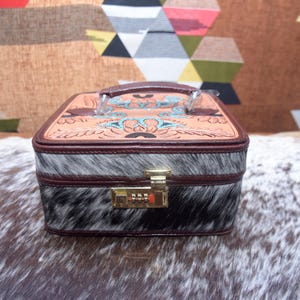 Cowhide Jewelry Box  Jewelry Storage Box Travel Case Gift Idea Leather Cowhide Tooled Leather Punchy Cowgirl Western Travel Jewelry Case