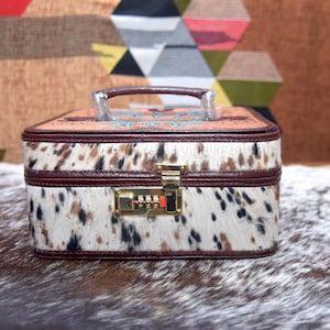 Cowhide Jewelry Box  Jewelry Storage Box Travel Case Gift Idea Leather Cowhide Tooled Leather Punchy Cowgirl Western Travel Jewelry Case