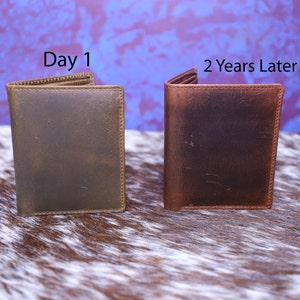 Cartera de cuero para hombre hecha a mano, cartera de cuero delgada para hombre, cartera RFID, cartera de cuero para hombre plegable