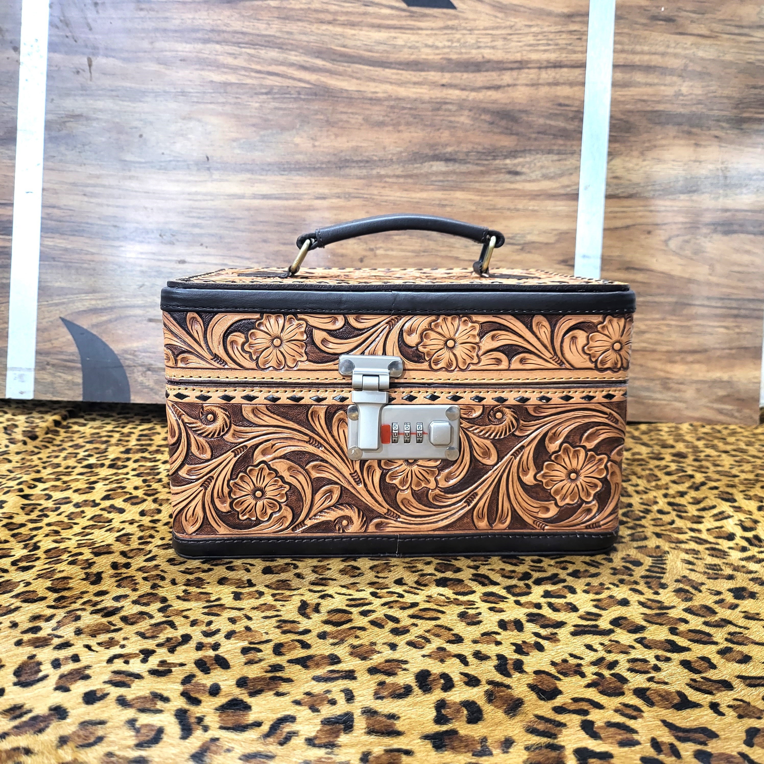 Tooled Leather Jewelry Box, Western Style Travel Case, Genuine