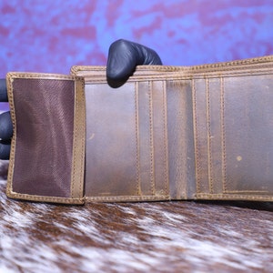 Cartera de cuero para hombre hecha a mano, cartera de cuero delgada para hombre, cartera RFID, cartera de cuero para hombre plegable
