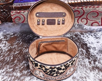 Hair-On Cowhide Leather Makeup Bag: Hand-Tooled Velvet Lined Cosmetic Bag