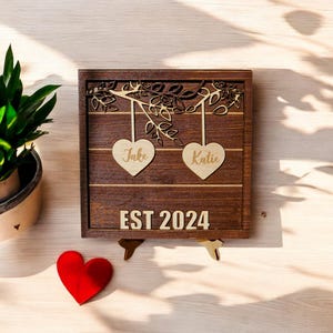 Couples Custom Wood Sign | Personalized Wooden Sign | Hanging Hearts Gift | Anniversary Gift | Personalized Wedding Gift | Layered 3d Sign