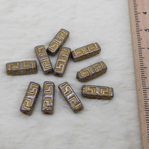 Czech Glass Beads, 10 beads, block beads, Celtic glass beads, gray/gold #141