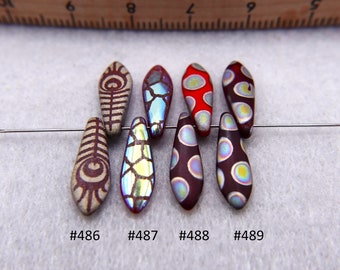 Czech Beads, Dagger, Wings, Dagger, Glass Beads, 10 pieces, 16 x 5 mm #486-#489