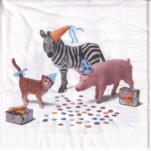 4 tovaglioli di carta identici con gatto, zebra, maialino 33x33 #S149