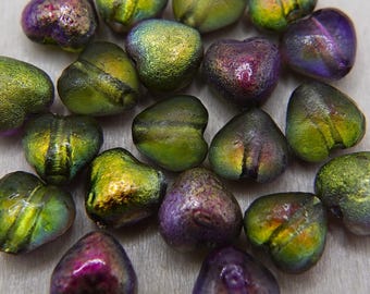 Czech Beads, Glass Hearts, 20 beads, hearts 6 mm, Etched Crystal Magic Orchid #2105