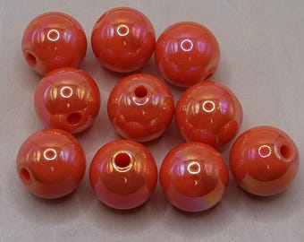 Bubblegum Perlen, 10 Perlen, 15 mm, Acrylperlen, Orange Glänzend Opaque  #1834
