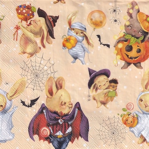 4 tovaglioli di carta identici con coniglietti di Halloween, 33x33 #S69
