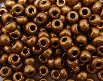210 EUR/kg, Czech Beads, 10 g, Glass Seed Beads, Rocailles 6/0, Etched Brass Gold #2900