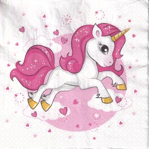 3 tovaglioli di carta identici con unicorno, 33x33 #S235