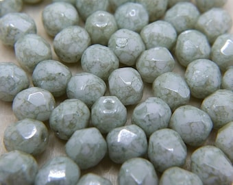Czech Beads, 50pcs, 6mm, Fire Polished Beads, Glass Beads, Chalk White Teracota Mint #1771