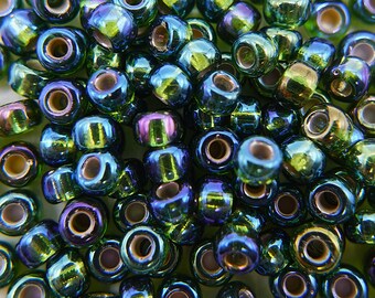 210 EUR/kg, Miyuki Seed Beads, 10 g, Glass Seed Beads, Rocailles 6/0, S/L Olive AB, Col. 1026  #2889