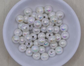 Acrylperlen, 50 Perlen, 8 mm, Weiß Glänzend  #2013