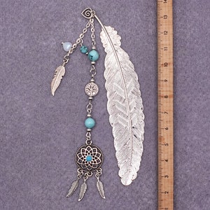 1x Buchlesezeichen Traumfänger, Glasperlen, Turquoise, Silber #407