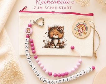 Personalized ABC and abacus necklace with name made of wood, back to school, pendant