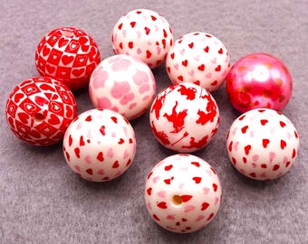 Bubble Gum Beads, Herzen, Love, 20 mm, Acrylperlen, 10 Perlen  #1415