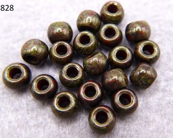 Rocailles Aged Bohemian, 32/0 (7,3-7,8mm), 20 Perlen, Glass Beads, Aged Picasso Brown Green  #828