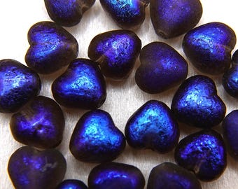 Czech Beads, Glass Hearts, 20 beads, hearts 6 mm, Etched Crystal Azuro Full #2109