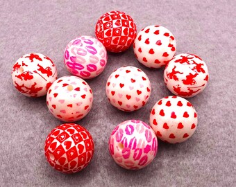 Bubble Gum Beads, Herzen, Love, 20 mm, Acrylperlen, 10 Perlen  #1414
