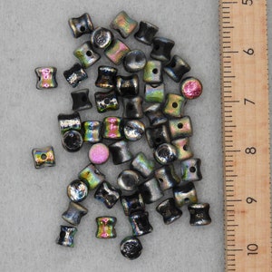 50 beads Czech Glass Beads, Diabolo Shape Beads, 6 x 4 mm, Etched Jet Vitrail Full #247