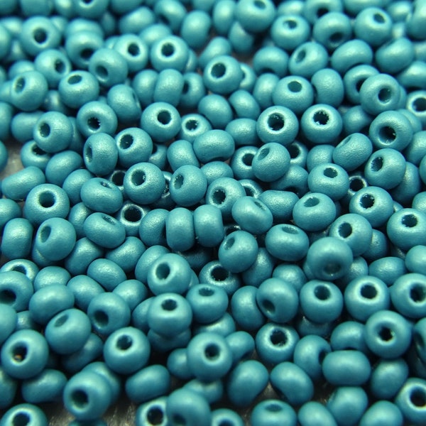 150 EUR/kg, 10g PRECIOSA Czech Glass Seed Beads, Rocailles 8/0, PermaLux Teal Green glänzend, Tolle satte Farben #291